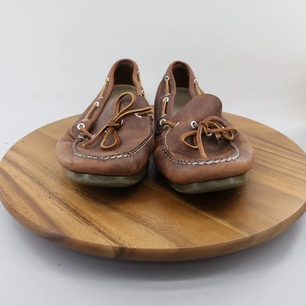 L.L. Bean Men's US 12 Brown Leather Handsewn Boat Shoes Casual Moc Loafers